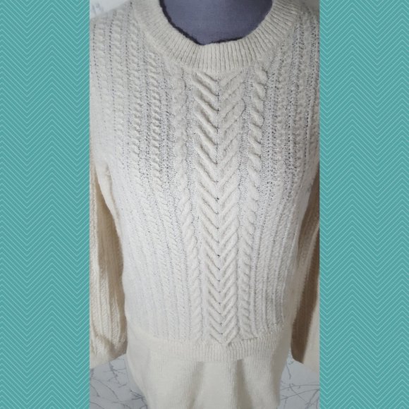 Tahari Ivory Cable Knit Fisherman Tiered Sweater Tunic - Picture 2 of 5